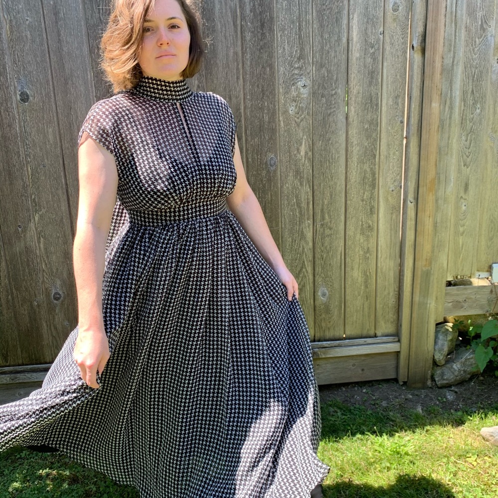Kate Spade New York Chiffon Houndstooth Tie Dress